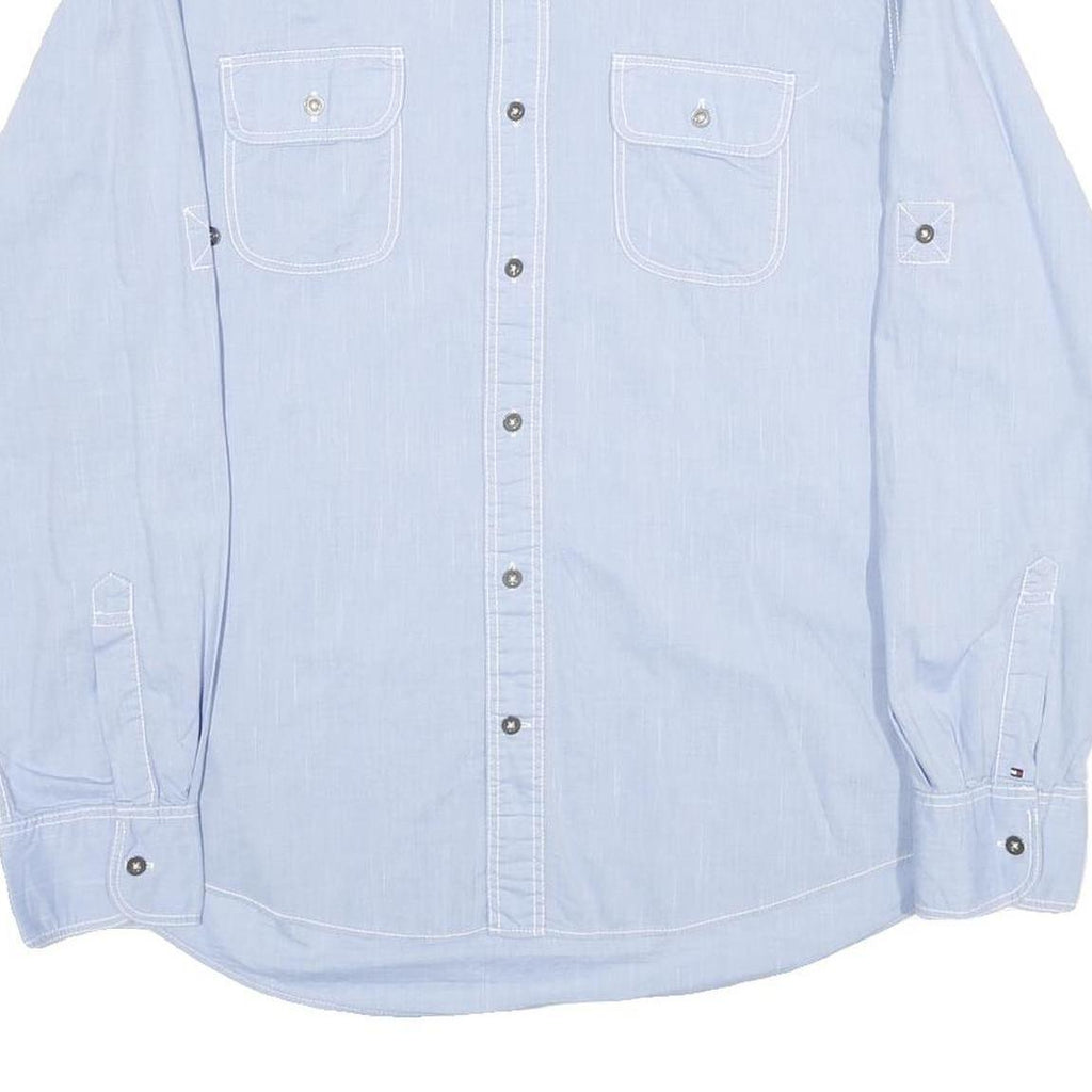 TOMMY HILFIGER Mens Blue Cotton Shirt L Button Front Casual Shirt L