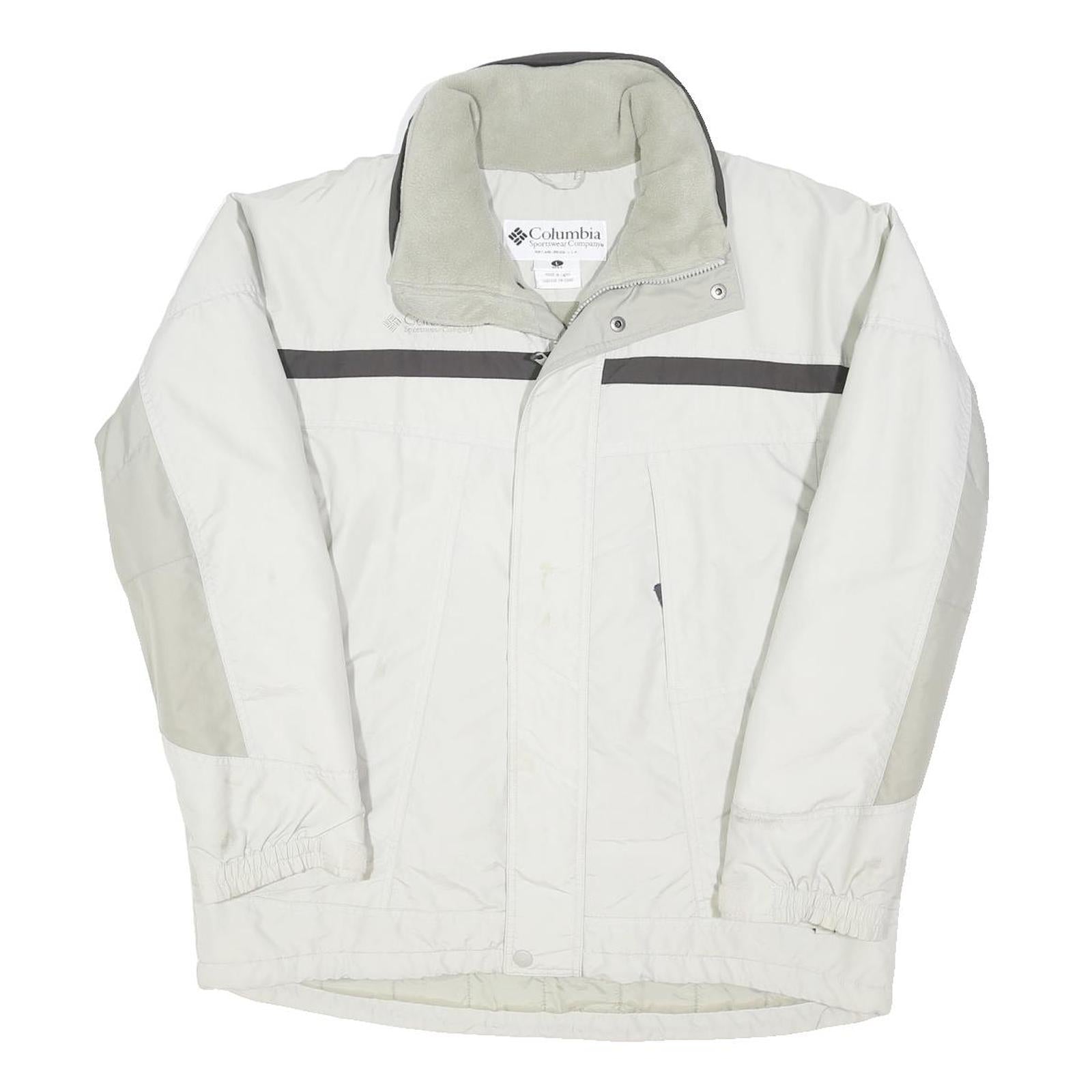 COLUMBIA Mens White & Grey Winter Zip Jacket L Polyester Blend Outdoor Coat