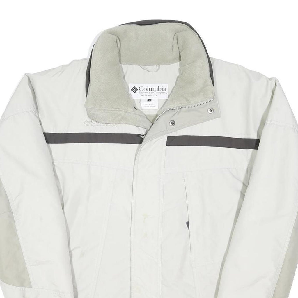 COLUMBIA Mens White & Grey Winter Zip Jacket L Polyester Blend Outdoor Coat