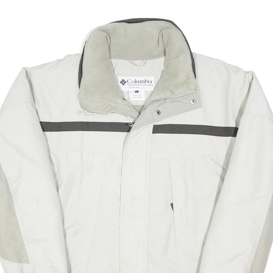 COLUMBIA Mens White & Grey Winter Zip Jacket L Polyester Blend Outdoor Coat