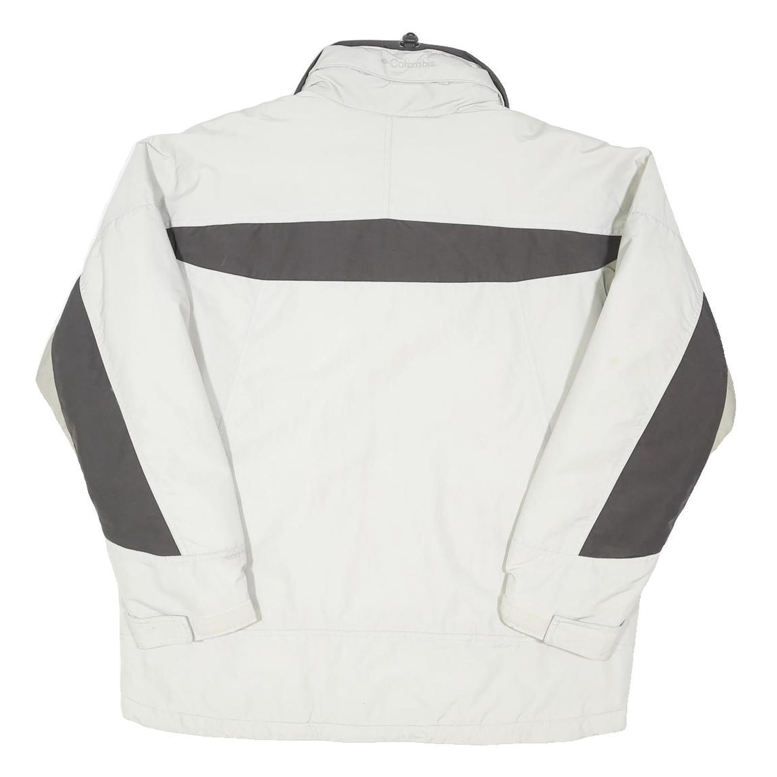 COLUMBIA Mens White & Grey Winter Zip Jacket L Polyester Blend Outdoor Coat