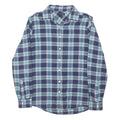 LANDS END Mens Blue & Green Checked Shirt S Cotton Blend Long Sleeve Button