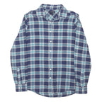 LANDS END Mens Blue & Green Checked Shirt S Cotton Blend Long Sleeve Button