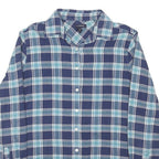 LANDS END Mens Blue & Green Checked Shirt S Cotton Blend Long Sleeve Button