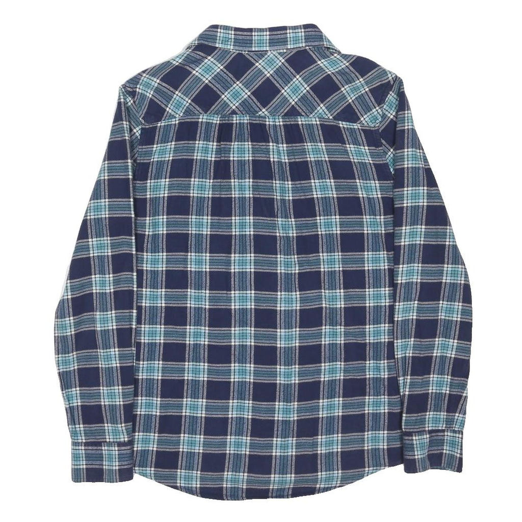 LANDS END Mens Blue & Green Checked Shirt S Cotton Blend Long Sleeve Button