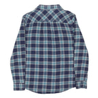 LANDS END Mens Blue & Green Checked Shirt S Cotton Blend Long Sleeve Button