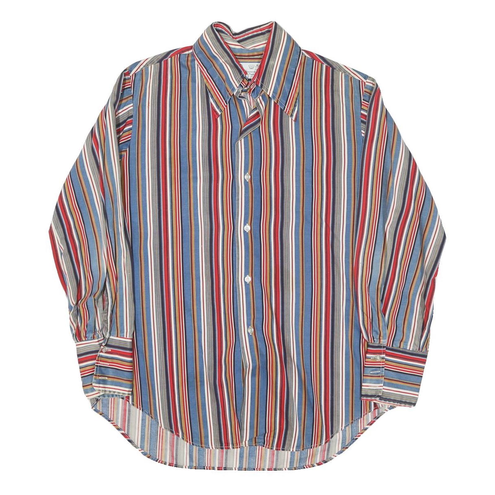 PERMANENT PRESS Mens Blue Red Striped Cotton Blend Shirt M Casual Smart