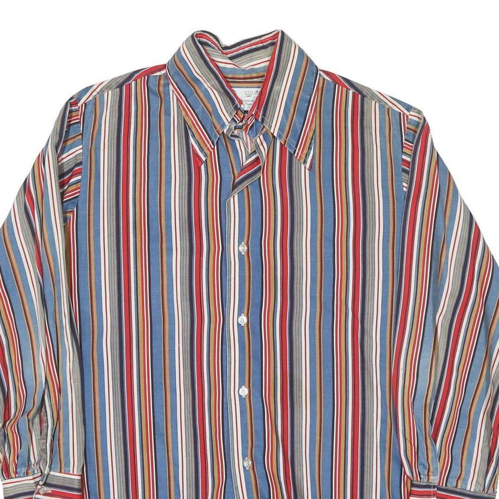 PERMANENT PRESS Mens Blue Red Striped Cotton Blend Shirt M Casual Smart