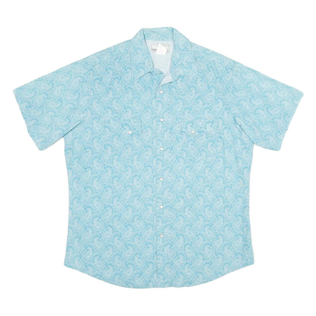 WRANGLER Mens Light Blue Paisley Cotton Shirt L Summer Casual Short Sleeve