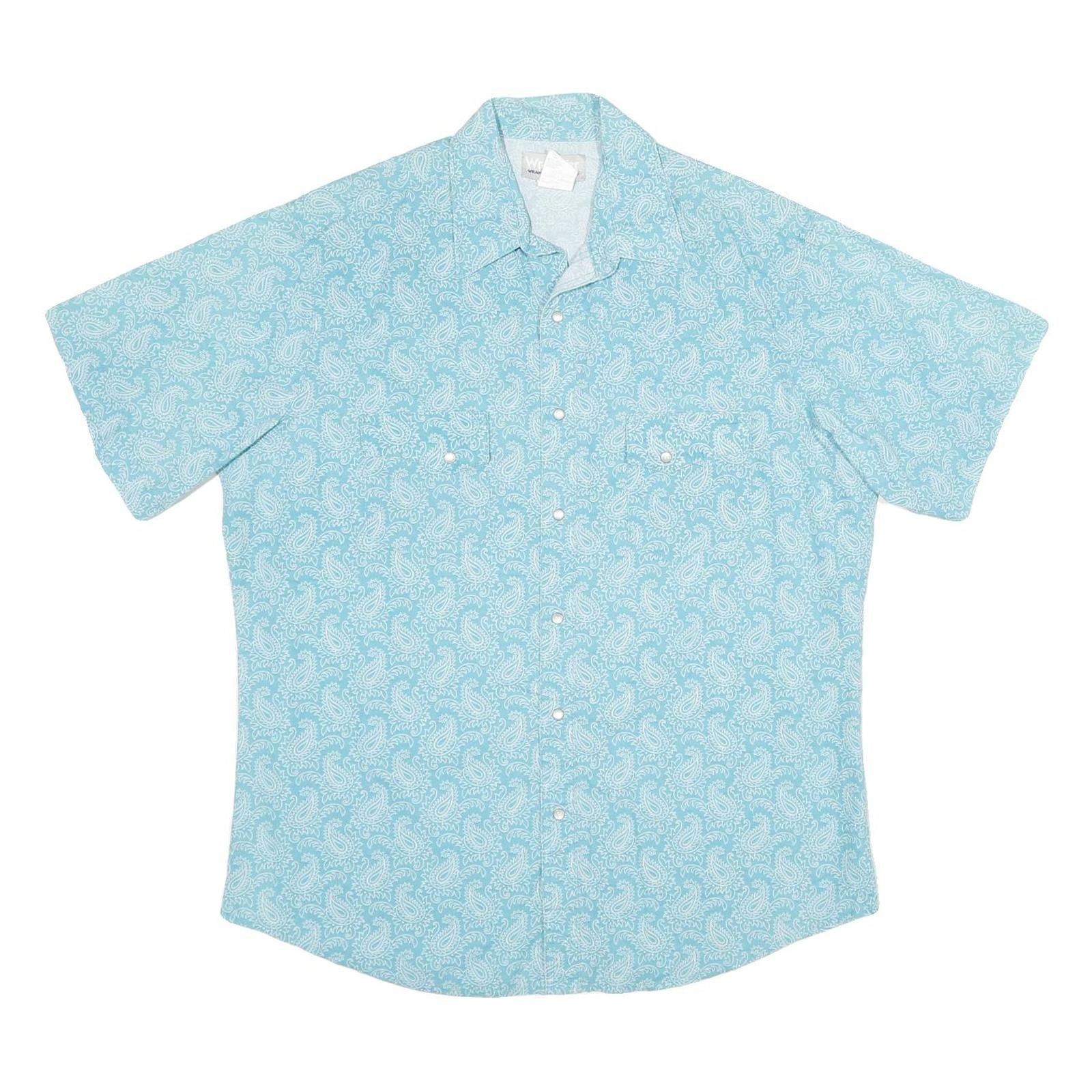 WRANGLER Mens Light Blue Paisley Cotton Shirt L Summer Casual Short Sleeve