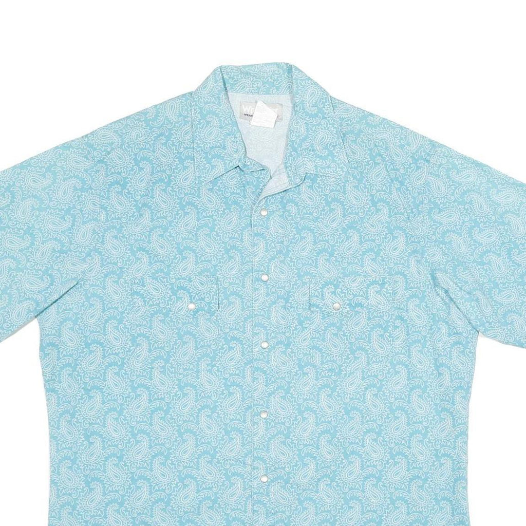 WRANGLER Mens Light Blue Paisley Cotton Shirt L Summer Casual Short Sleeve