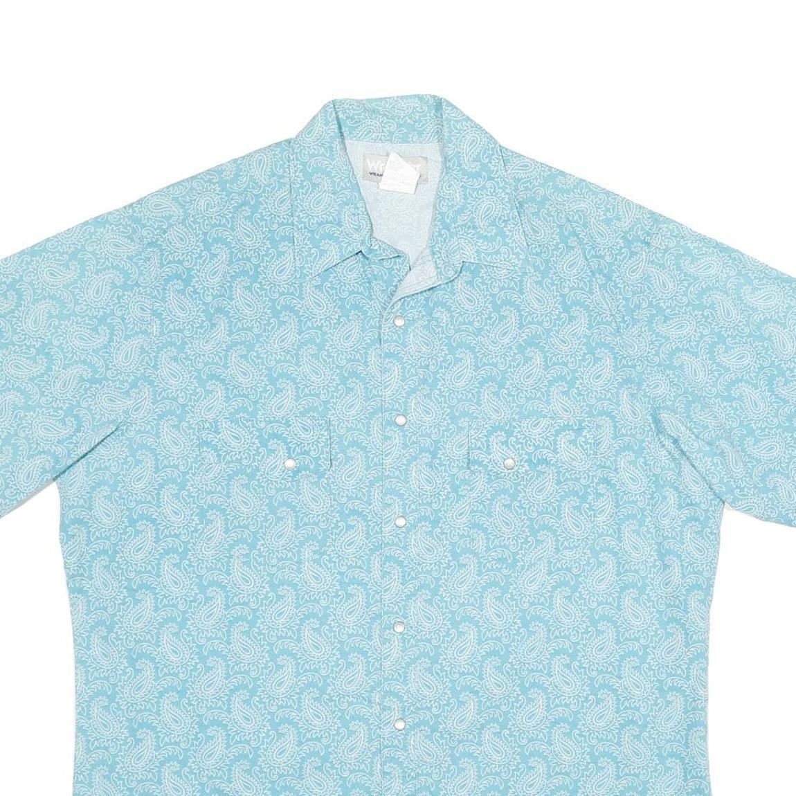 WRANGLER Mens Light Blue Paisley Cotton Shirt L Summer Casual Short Sleeve