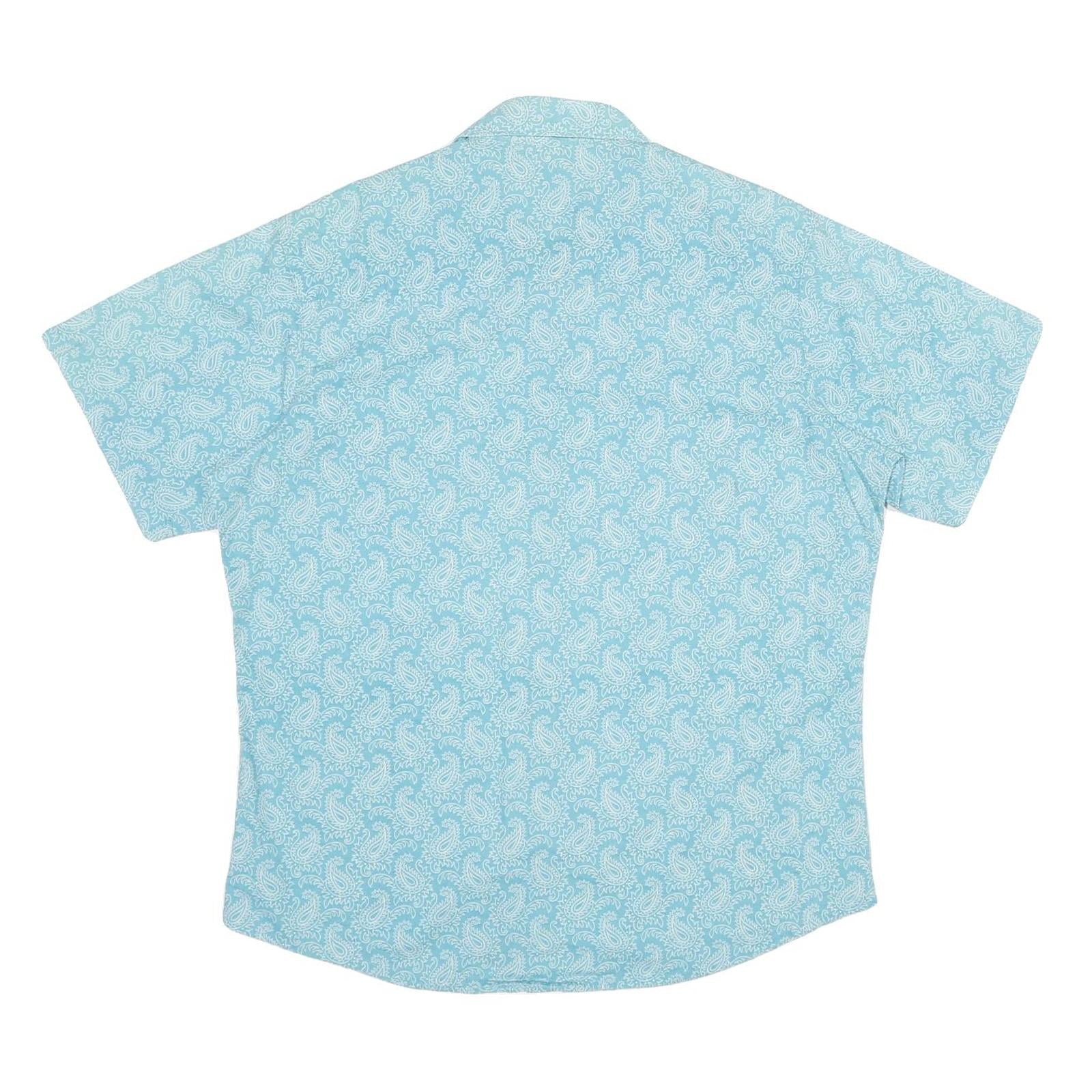 WRANGLER Mens Light Blue Paisley Cotton Shirt L Summer Casual Short Sleeve