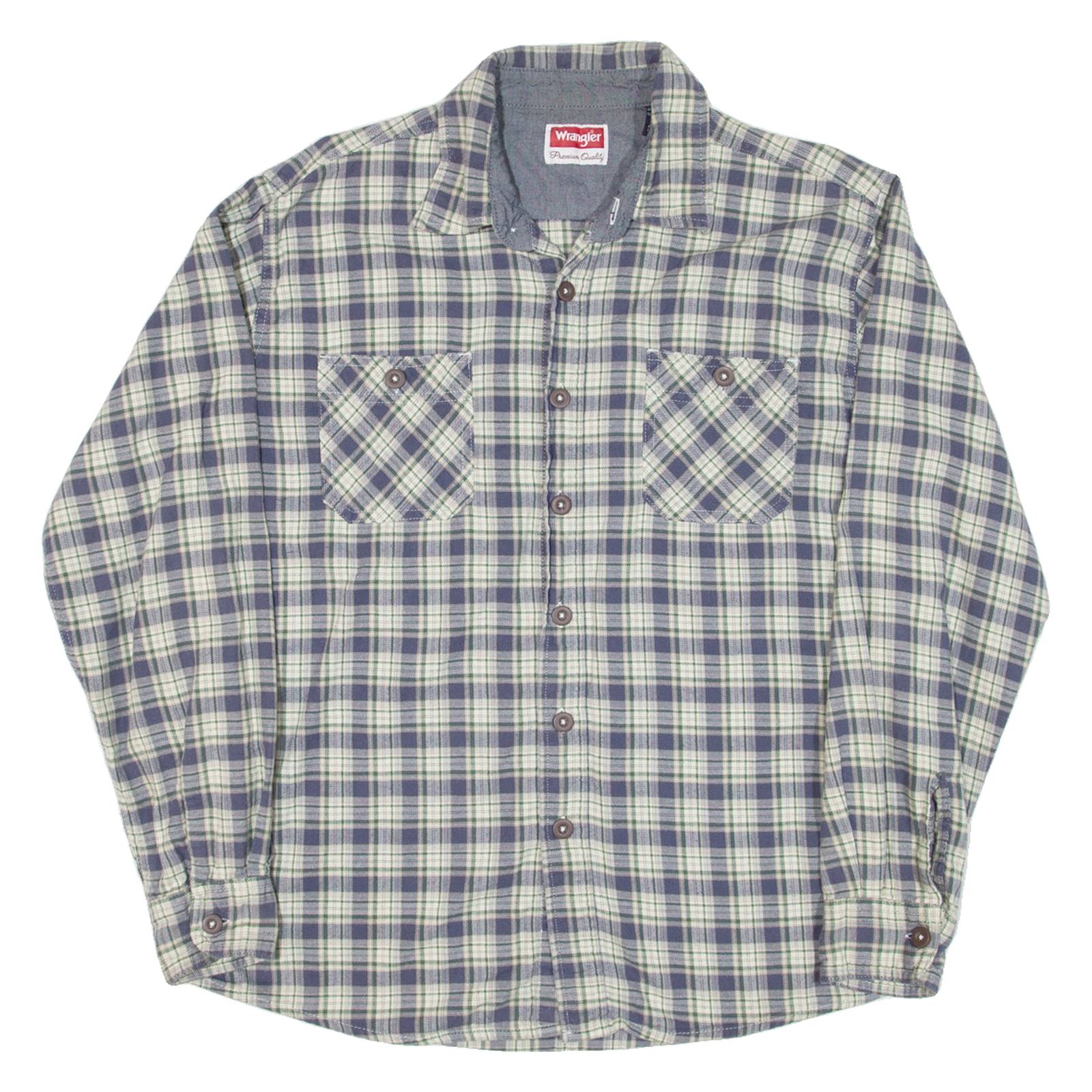 WRANGLER Mens Flannel Shirt Blue Check Long Sleeve L