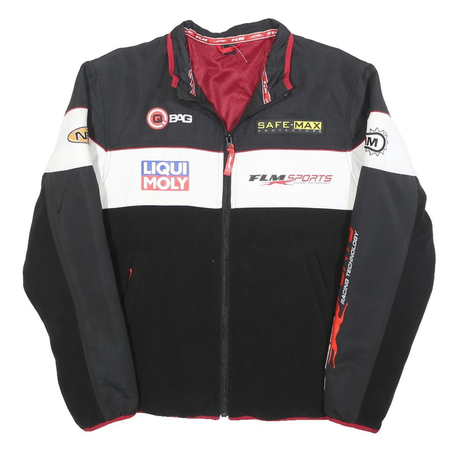 FLM Mens Black White Red Racing Polyester Blend Zip Jacket Sports M