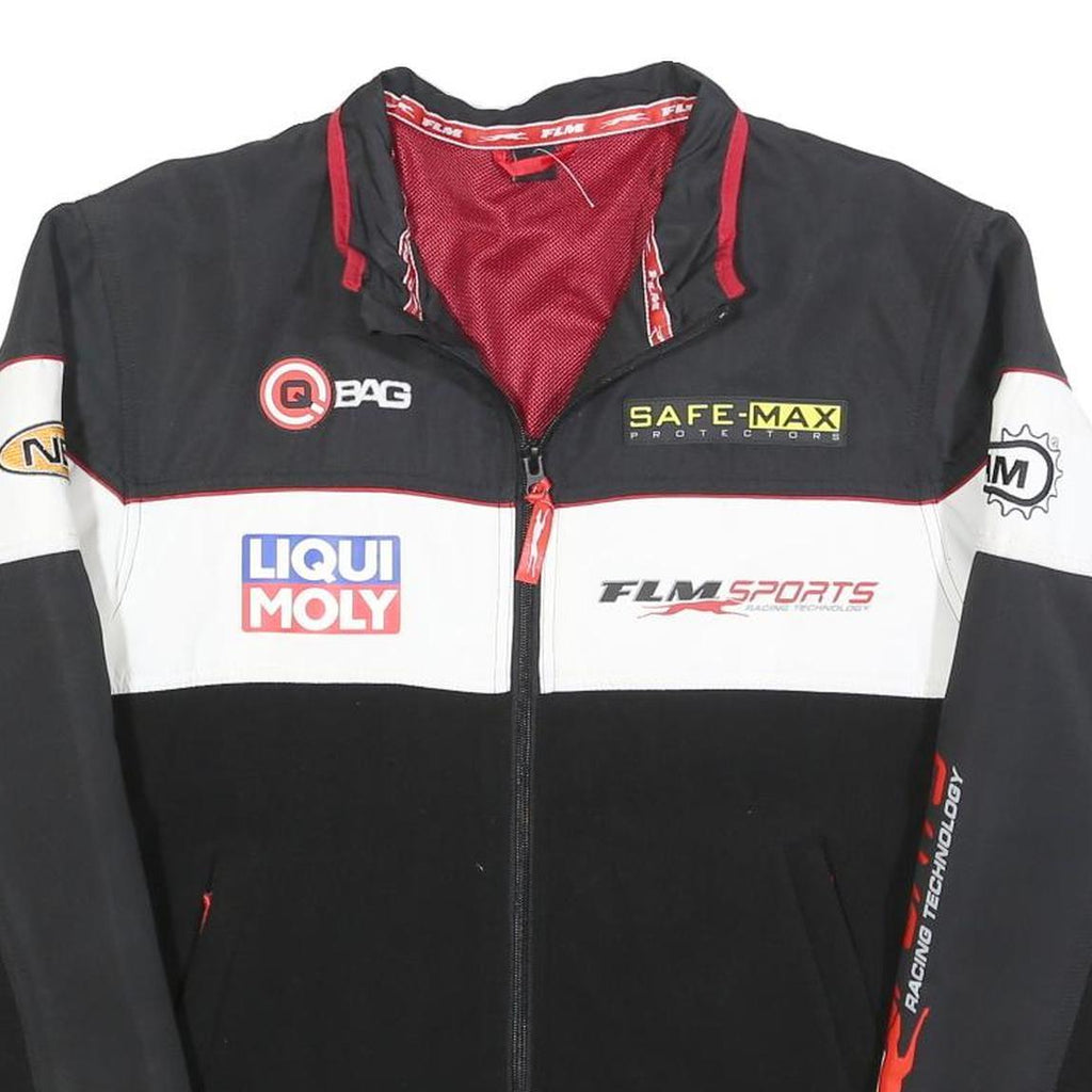 FLM Mens Black White Red Racing Polyester Blend Zip Jacket Sports M