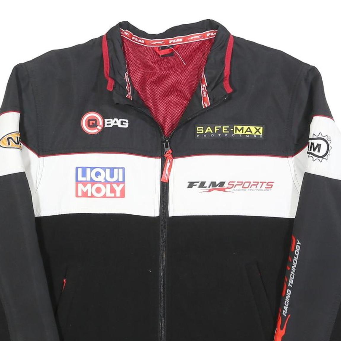 FLM Mens Black White Red Racing Polyester Blend Zip Jacket Sports M