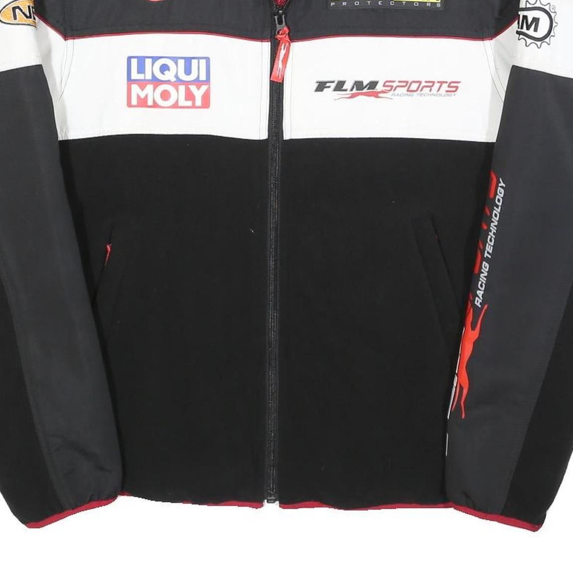 FLM Mens Black White Red Racing Polyester Blend Zip Jacket Sports M