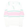 JOULES Womens White Green & Pink Stripe Long Sleeve Polo Shirt UK 14 Cotton