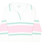 JOULES Womens White Green & Pink Stripe Long Sleeve Polo Shirt UK 14 Cotton