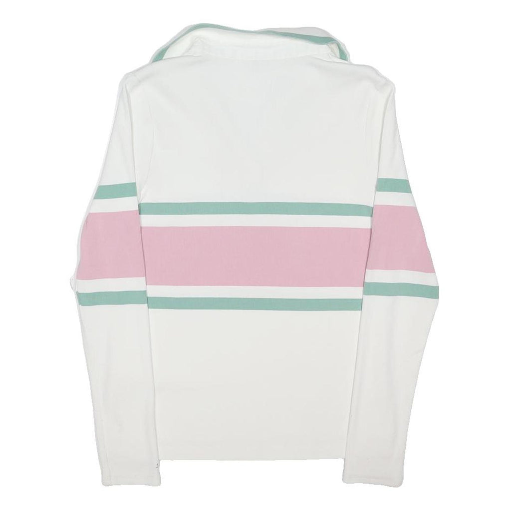 JOULES Womens White Green & Pink Stripe Long Sleeve Polo Shirt UK 14 Cotton