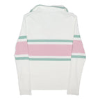 JOULES Womens White Green & Pink Stripe Long Sleeve Polo Shirt UK 14 Cotton