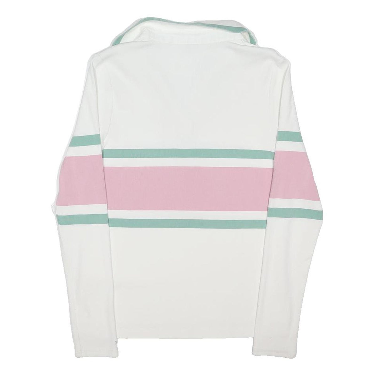 JOULES Womens White Green & Pink Stripe Long Sleeve Polo Shirt UK 14 Cotton