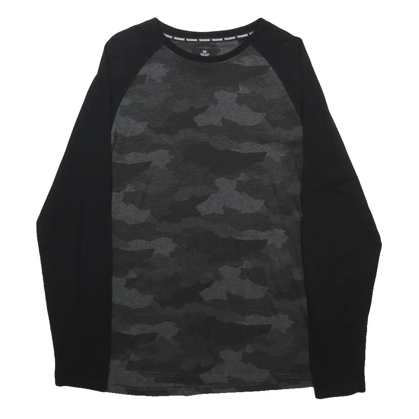 THREADBEAR Mens Black & Grey Camouflage Modern T-Shirt M Long Sleeve Crew Neck