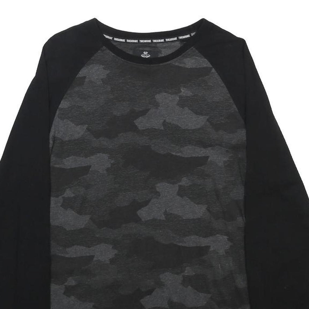 THREADBEAR Mens Black & Grey Camouflage Modern T-Shirt M Long Sleeve Crew Neck