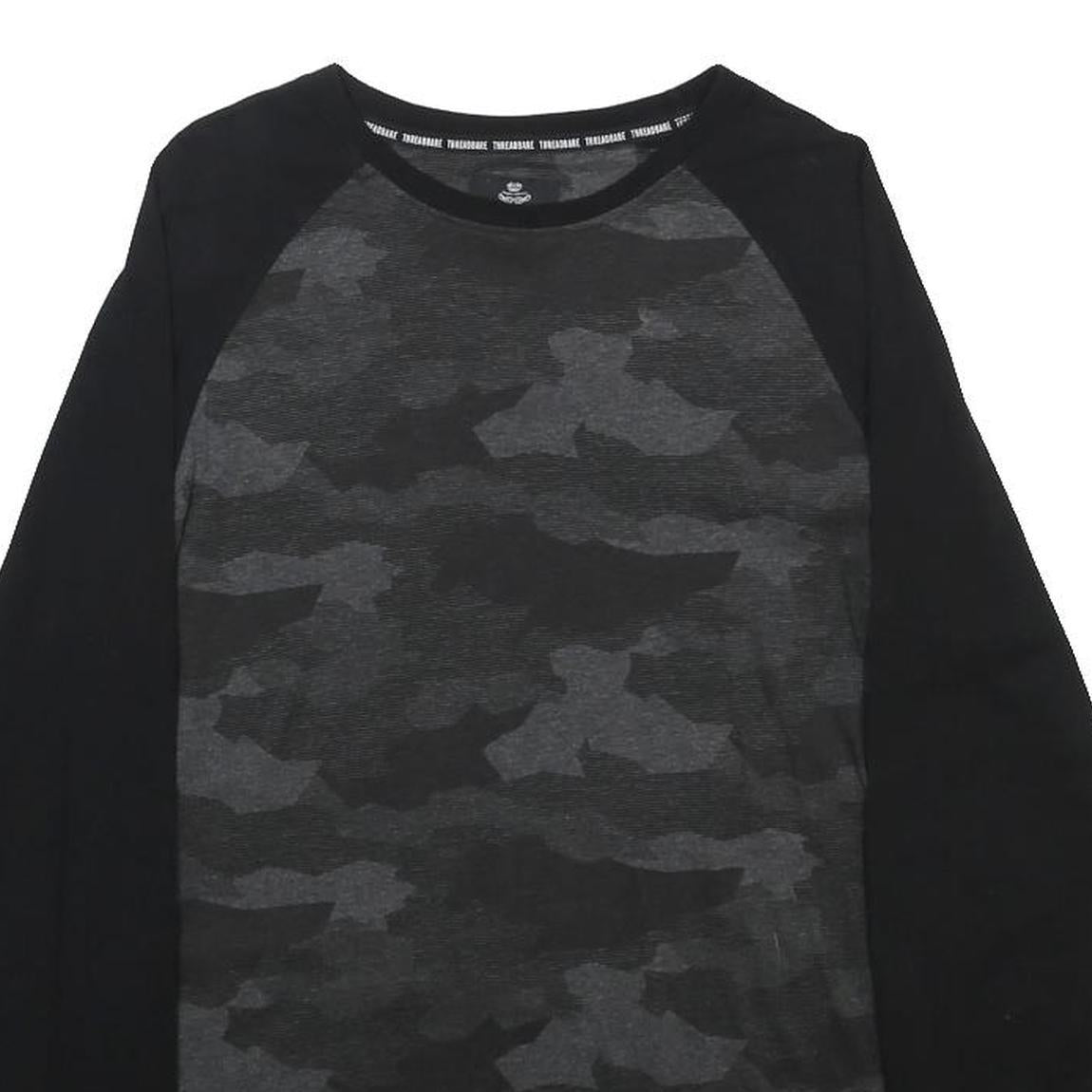 THREADBEAR Mens Black & Grey Camouflage Modern T-Shirt M Long Sleeve Crew Neck