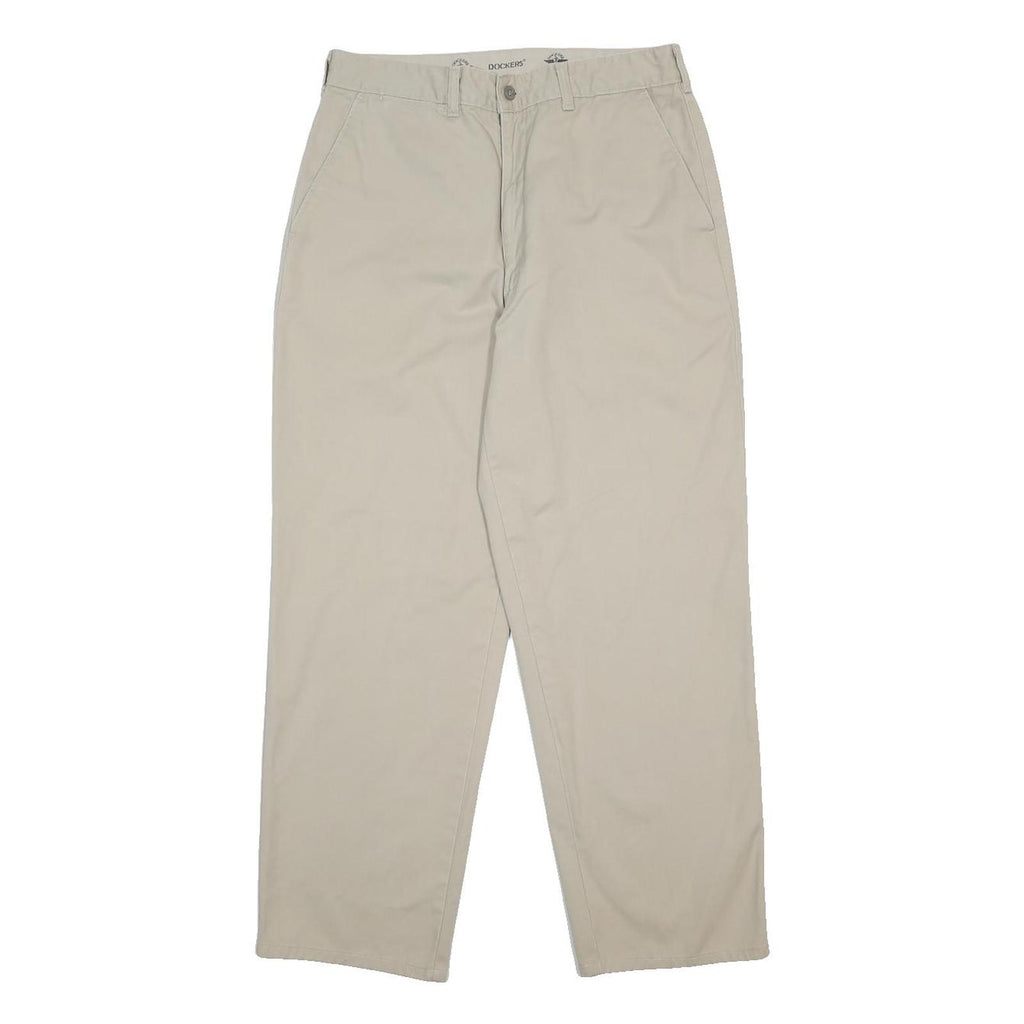 DOCKERS Mens Cotton Blend Beige Relaxed Straight Trousers W33 L28 Casual Zip