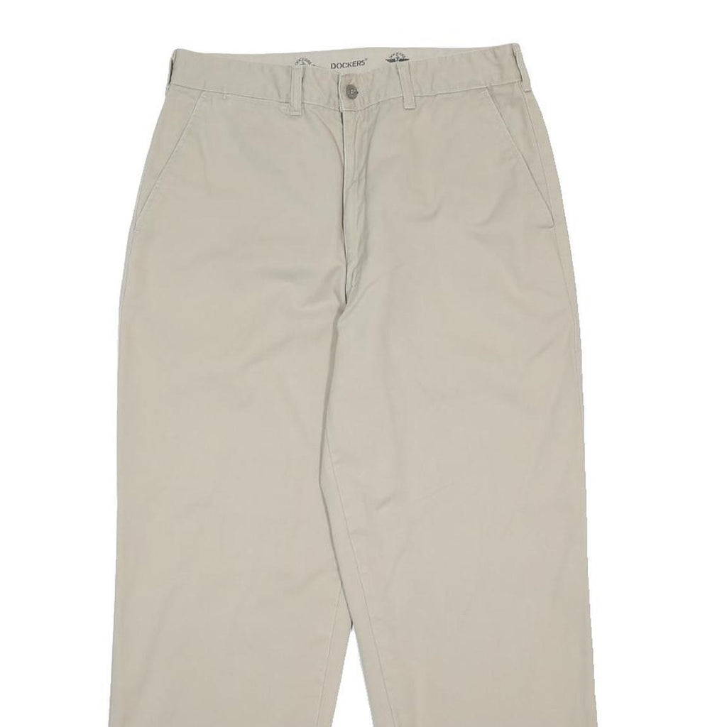 DOCKERS Mens Cotton Blend Beige Relaxed Straight Trousers W33 L28 Casual Zip