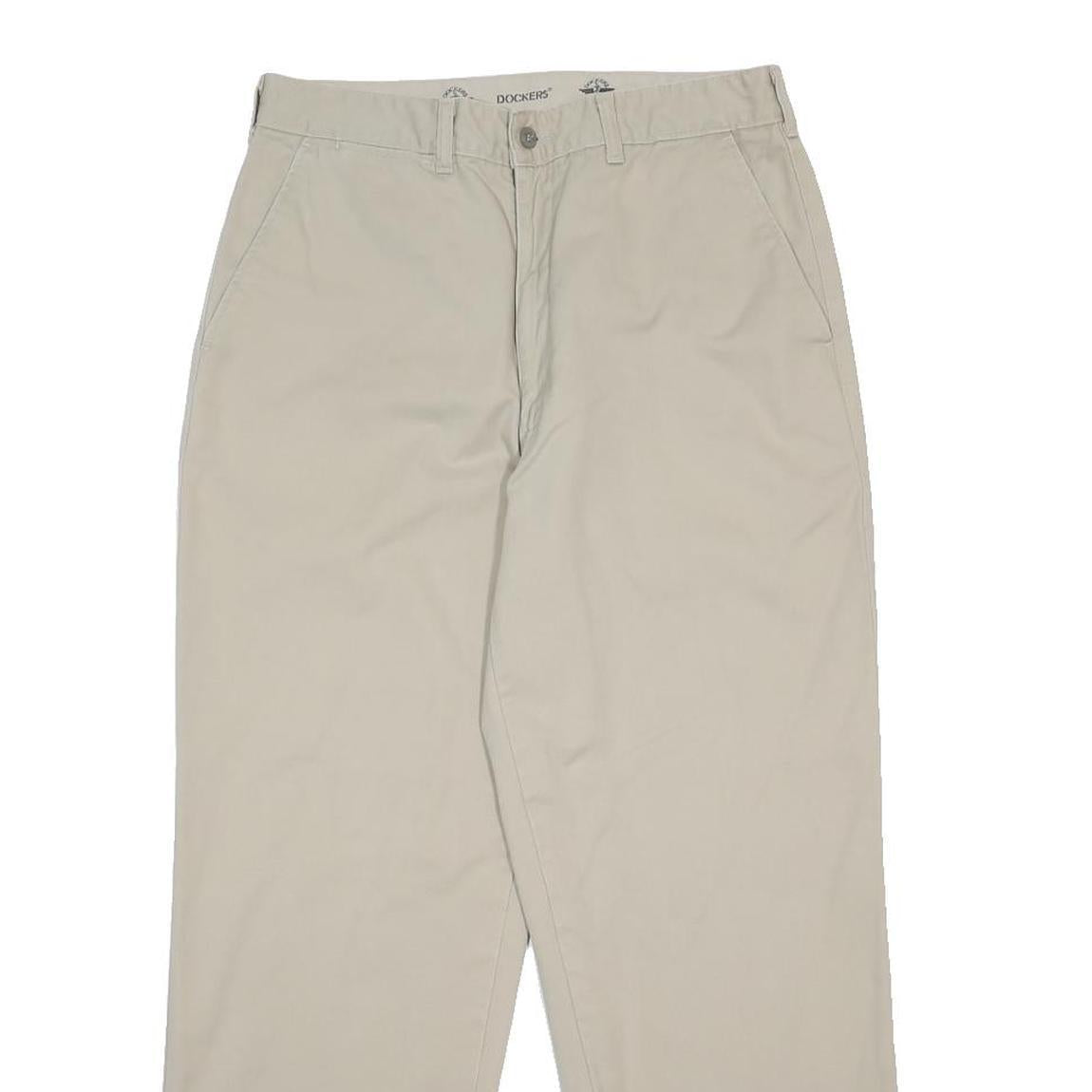 DOCKERS Mens Cotton Blend Beige Relaxed Straight Trousers W33 L28 Casual Zip
