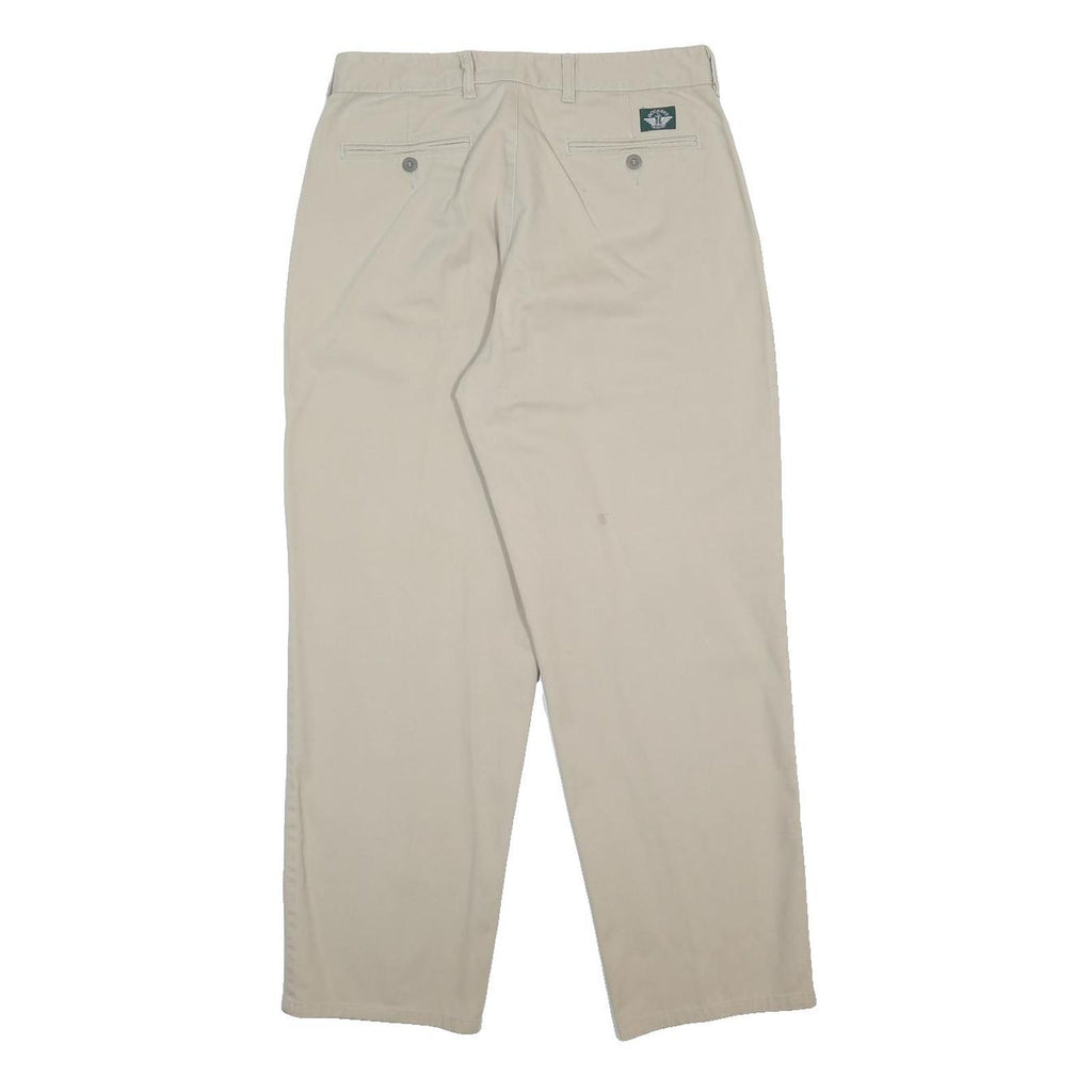 DOCKERS Mens Cotton Blend Beige Relaxed Straight Trousers W33 L28 Casual Zip