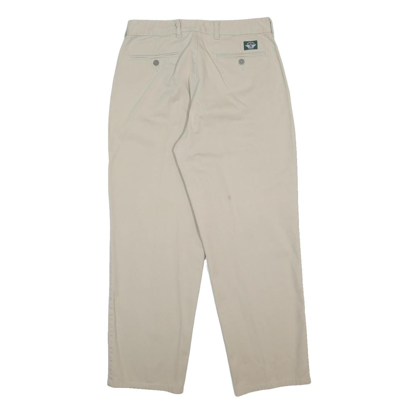 DOCKERS Mens Cotton Blend Beige Relaxed Straight Trousers W33 L28 Casual Zip