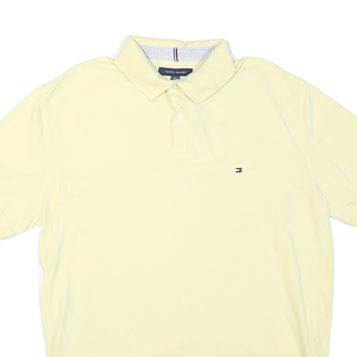 TOMMY HILFIGER Mens Yellow Polo Shirt XL Cotton Blend Short Sleeve Plain Basic