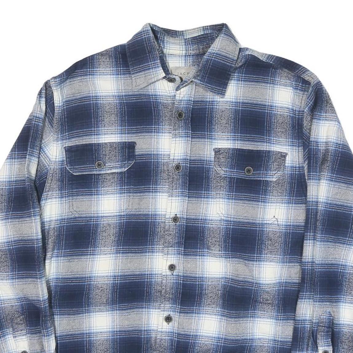 JACHS Mens Blue & White Check Shirt M Cotton Blend Long Sleeve Button