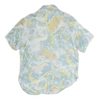 TODAY Womens Blue & Yellow Printed Shirt Short Sleeve Collared L Summer Top