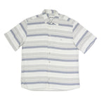 LEANDRO Mens White & Grey Strip Pattern Cotton Blend Short Sleeve Shirt L Casual
