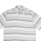 LEANDRO Mens White & Grey Strip Pattern Cotton Blend Short Sleeve Shirt L Casual