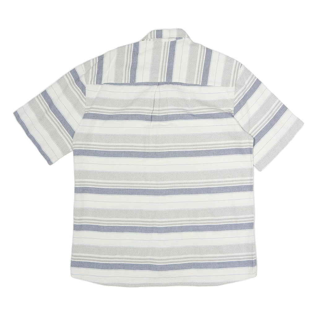 LEANDRO Mens White & Grey Strip Pattern Cotton Blend Short Sleeve Shirt L Casual