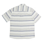 LEANDRO Mens White & Grey Strip Pattern Cotton Blend Short Sleeve Shirt L Casual