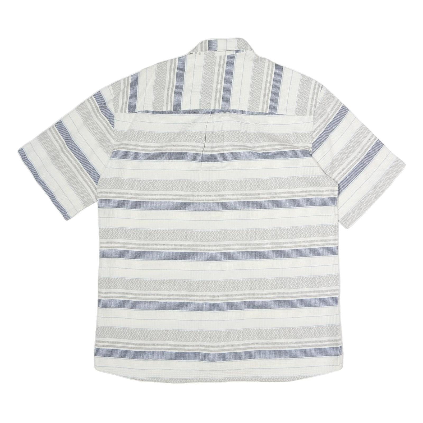 LEANDRO Mens White & Grey Strip Pattern Cotton Blend Short Sleeve Shirt L Casual