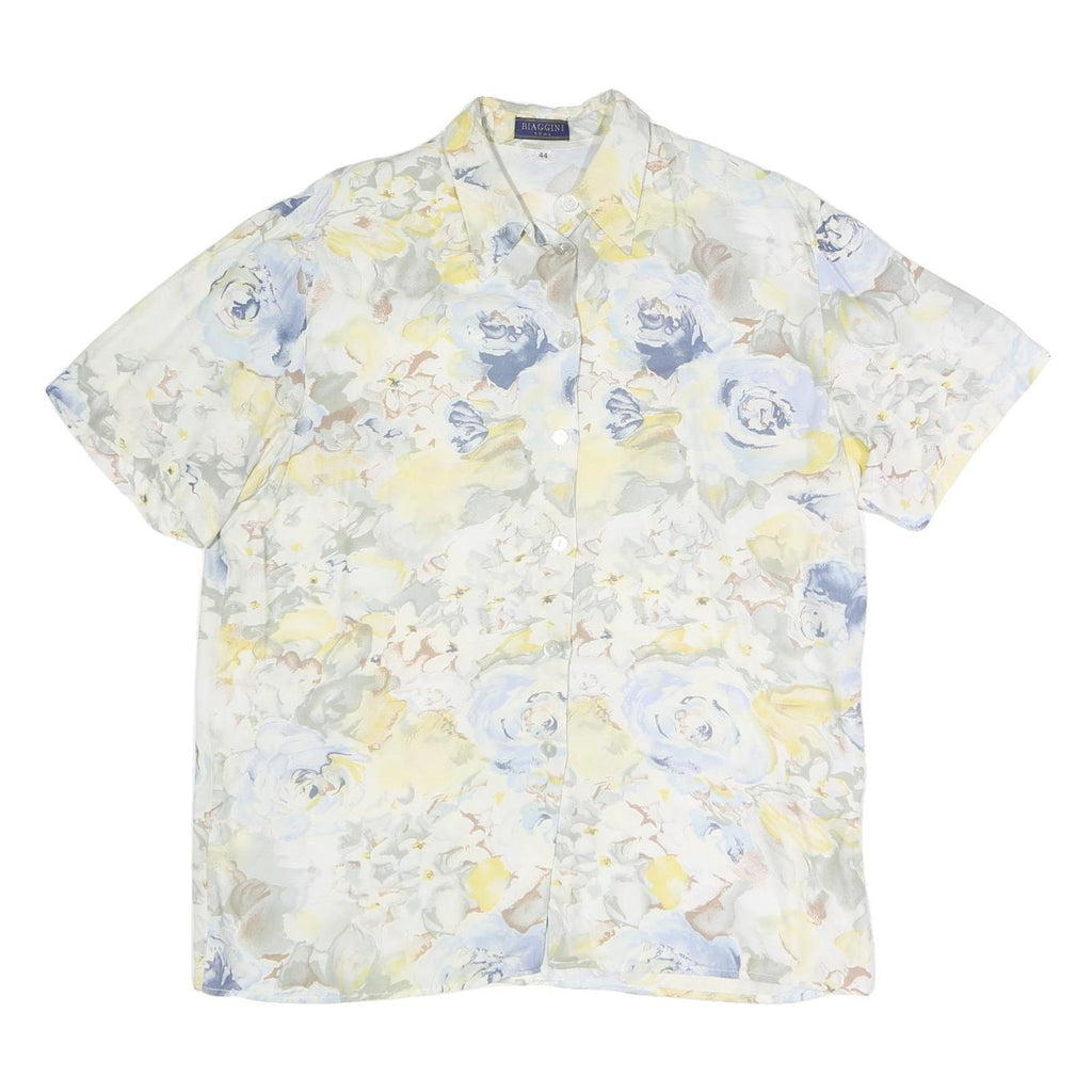 BIAGGINI Womens Cream Blue Yellow Floral Shirt Short Sleeve Collared XL Cotton