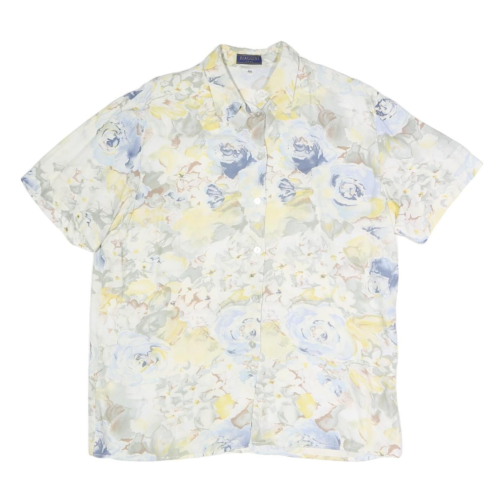 BIAGGINI Womens Cream Blue Yellow Floral Shirt Short Sleeve Collared XL Cotton