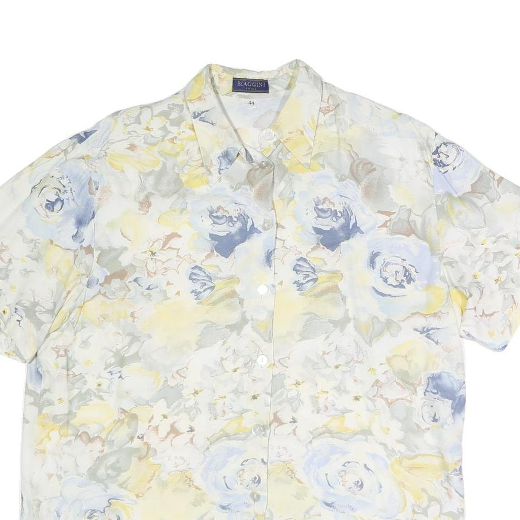 BIAGGINI Womens Cream Blue Yellow Floral Shirt Short Sleeve Collared XL Cotton