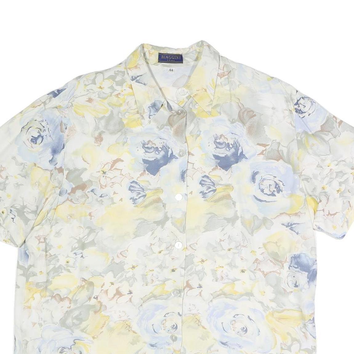 BIAGGINI Womens Cream Blue Yellow Floral Shirt Short Sleeve Collared XL Cotton