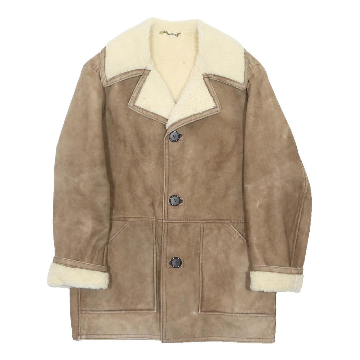 ANTARTEX Mens Beige Wool Coat L Button Plain Warm Stylish Casual
