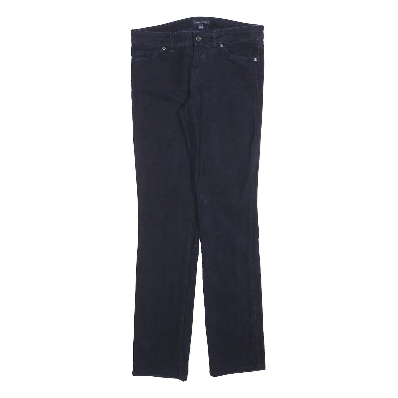 TOMMY HILFIGER Womens Slim Navy Blue Cotton Blend Zip Trousers W30 L30