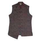 Mens Black & Maroon Patterned Button Jacket S Polyester Blend Woven Stand-Up